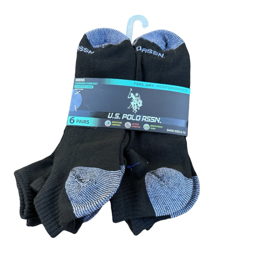 U.S. Polo Assn Black Gray Sports Athletic Cushion 6 Pairs